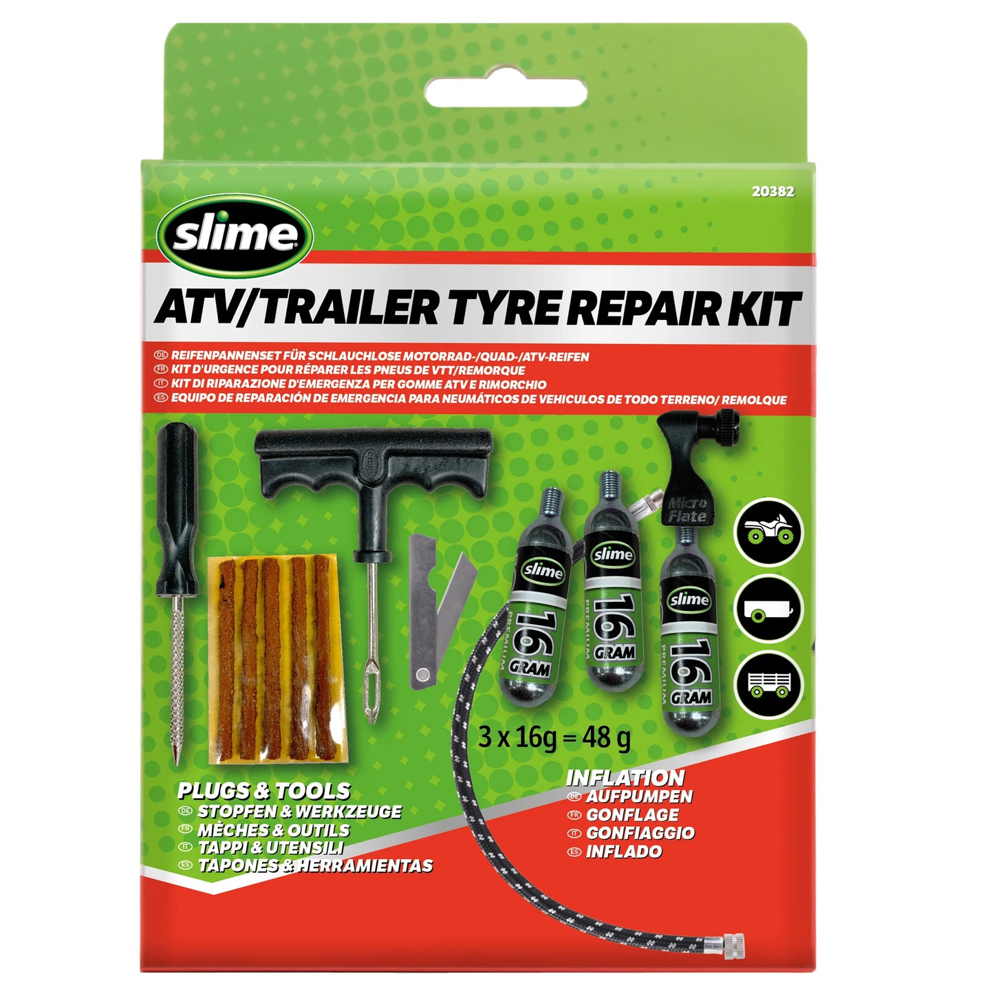 Slime atv trailer bandenreparatieset met co₂ patronen