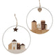 Boltze home decoratieve hanger oscar met houten huisjes in metalen ring dia 25cm