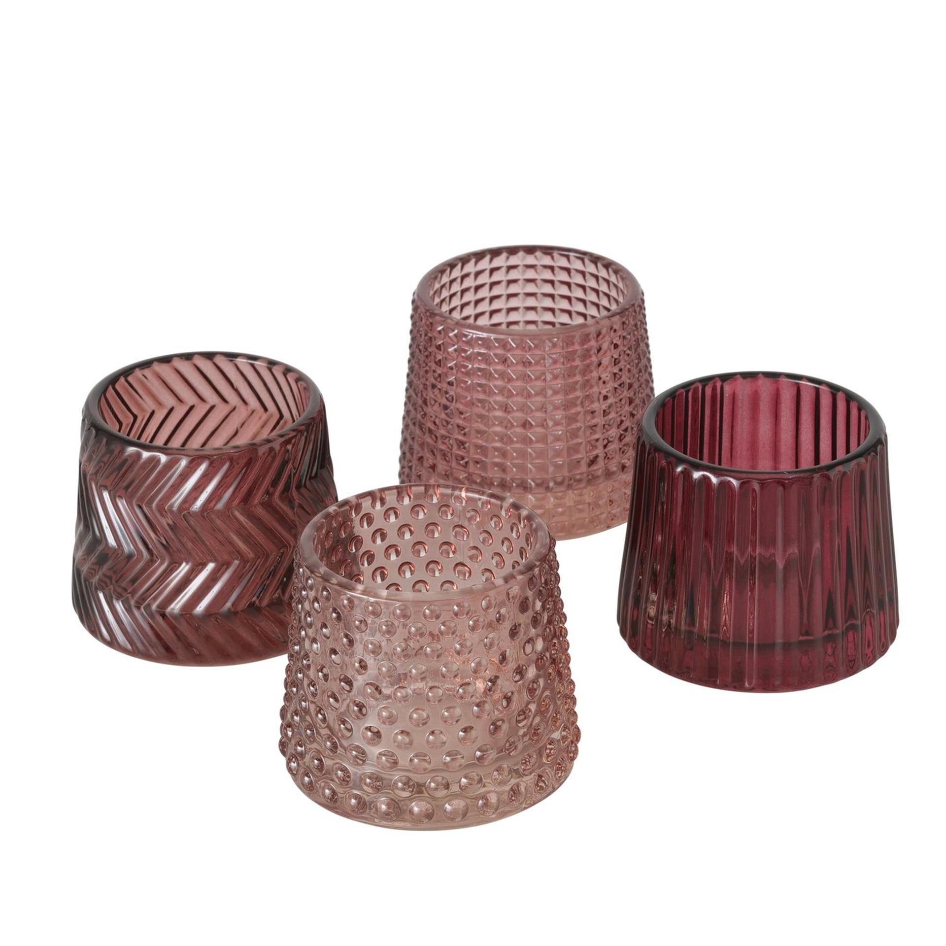 Boltze home theelichthouder glas sabena roze h7cm b8cm lichtroze donker roze verkrijgbaar in verschillende dessins