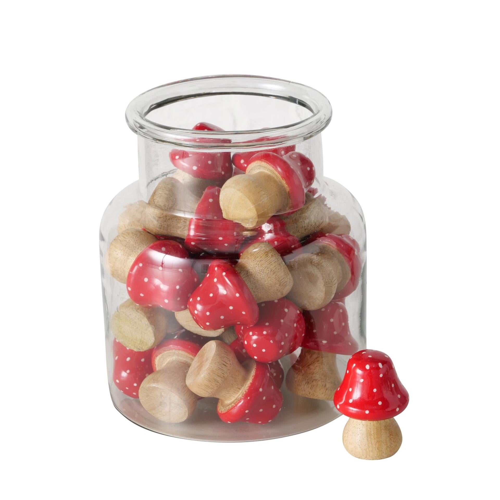 Boltze home beeld paddenstoel mango hout dia.3,5x5cm rood