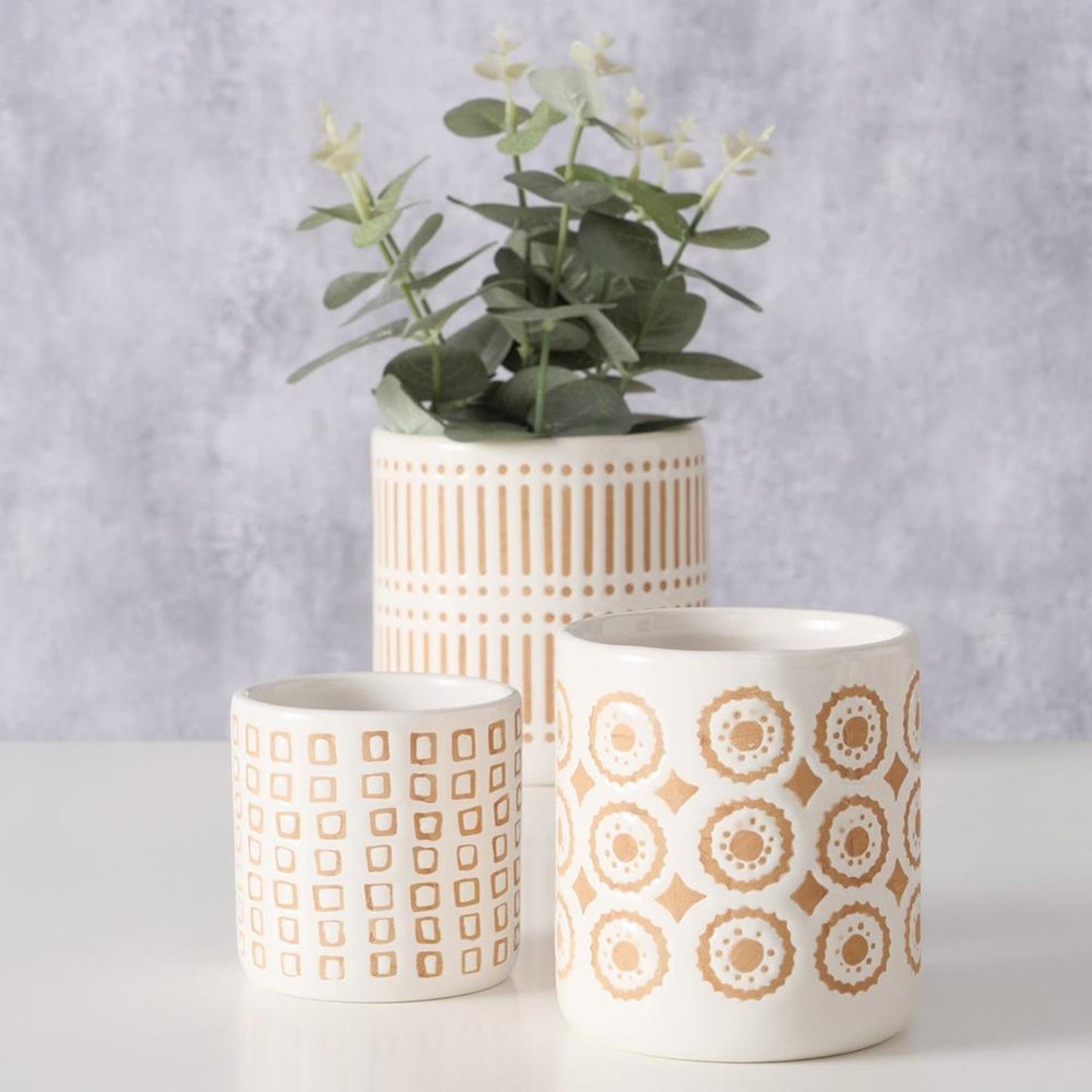 Boltze home bloempot set 3-dlg aardewerk met print