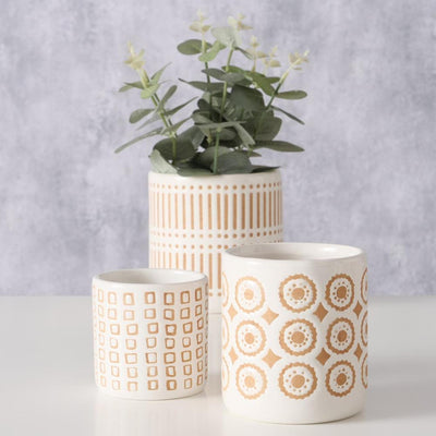 Boltze home bloempot set 3-dlg aardewerk met print