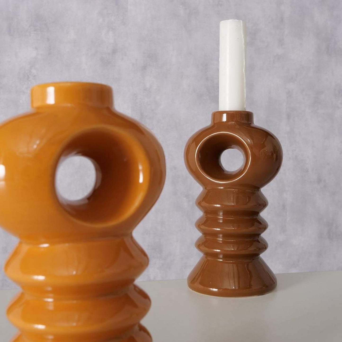 Boltze home kandelaar aardewerk h14cm oranje bruin