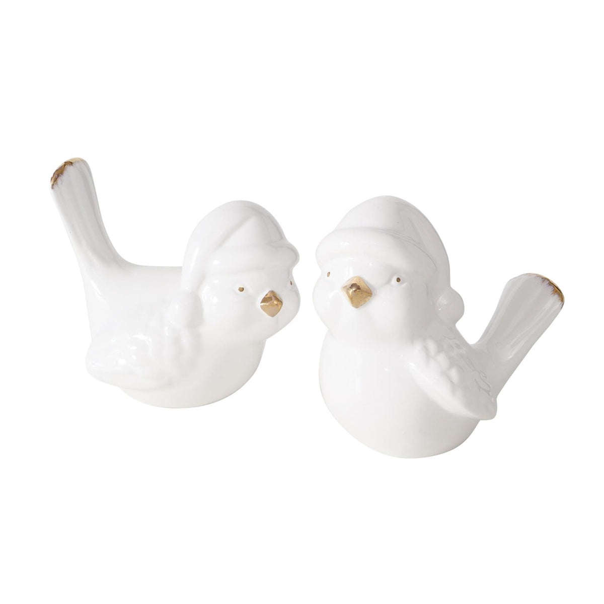 Boltze home vogel ville dolomiet h9cm wit goud met kerstmuts