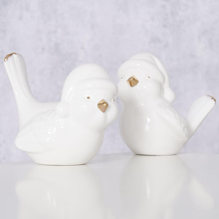 Boltze home vogel ville dolomiet h9cm wit goud met kerstmuts