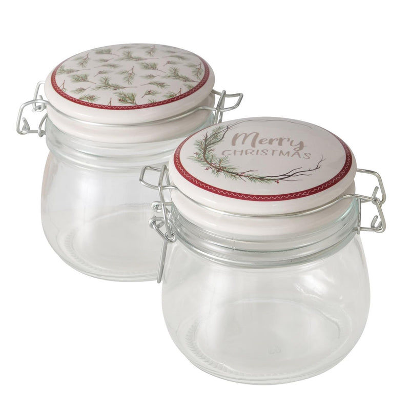 Boltze home voorraadpot glas met kerstmotief 450 ml