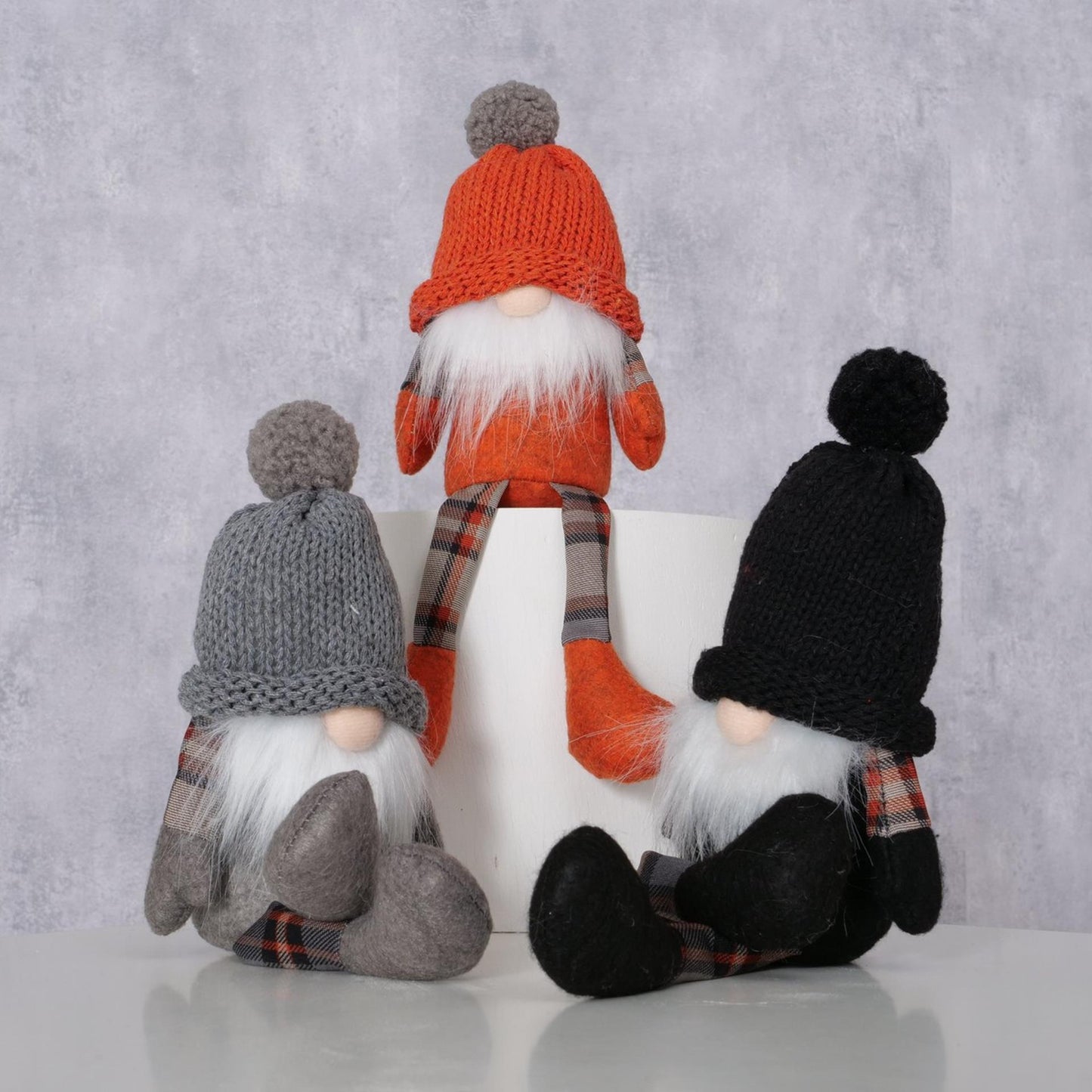 Boltze home bungelbeentjes gnoom karo h30cm textiel grijs zwart bruin