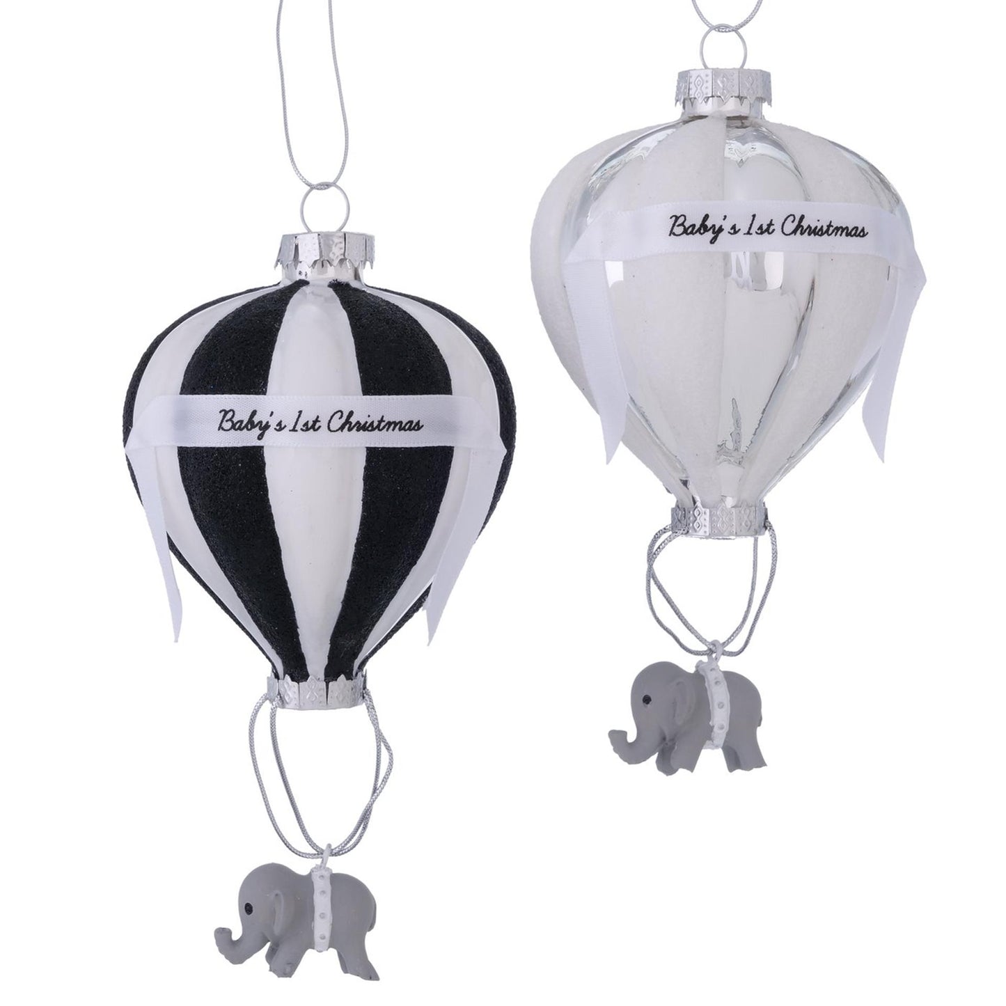 Boltze home kersthanger baloony luchtballon met olifant glas polyhars 16,5xø7,5cm