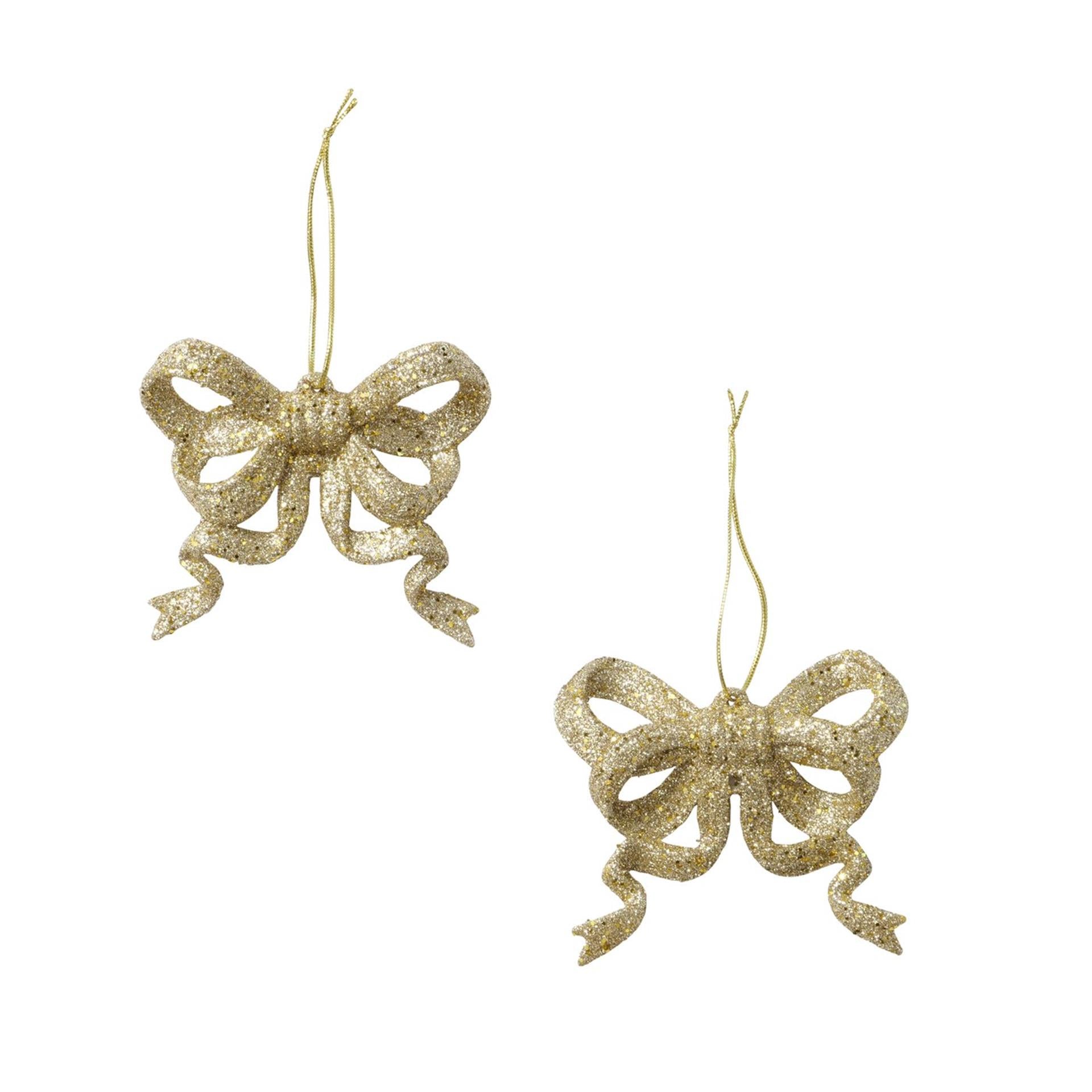 Boltze home kersthanger strik abby 2-delig kunststof 1,5x9cm glitter goud