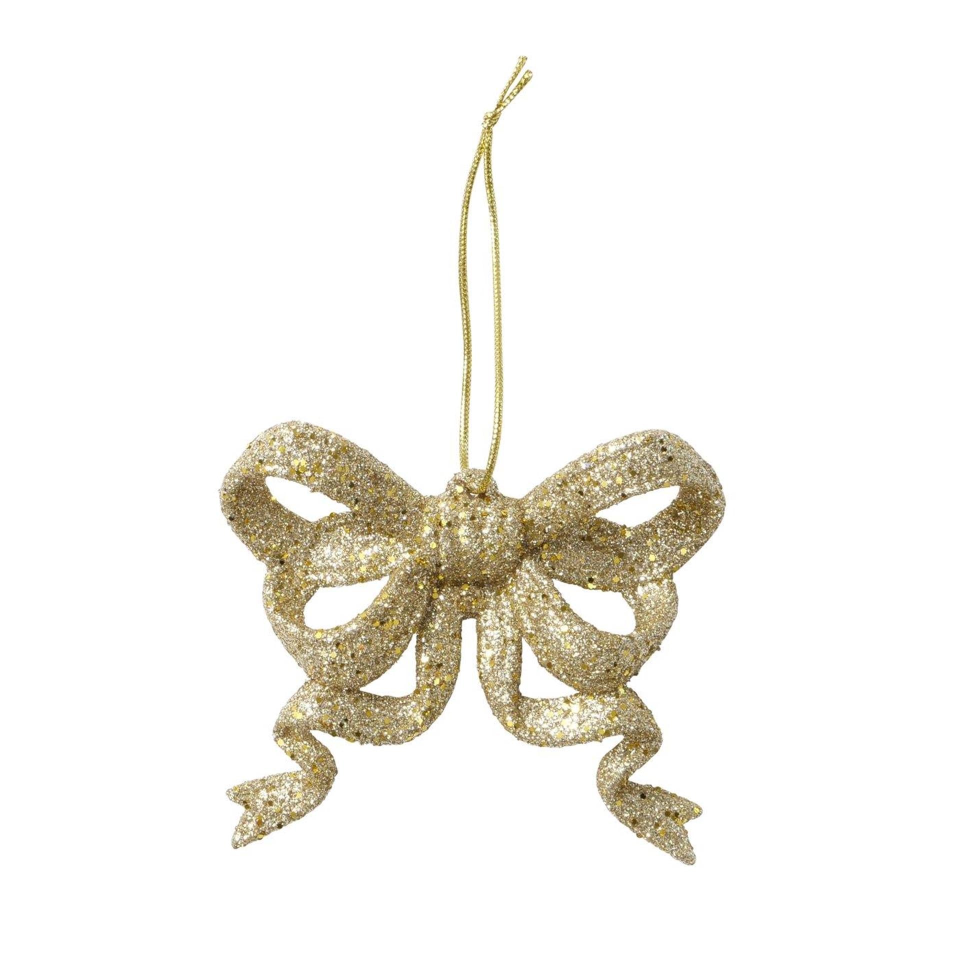 Boltze home kersthanger strik abby 2-delig kunststof 1,5x9cm glitter goud