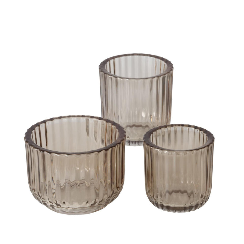 Boltze home theelichthouder glas beige 3 dlg.
