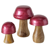 Boltze home decoratief beeld paddenstoel ella 3-delig h7-11cm mangohout rood - afbeelding 1