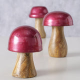 Boltze home decoratief beeld paddenstoel ella 3-delig h7-11cm mangohout rood - afbeelding 2
