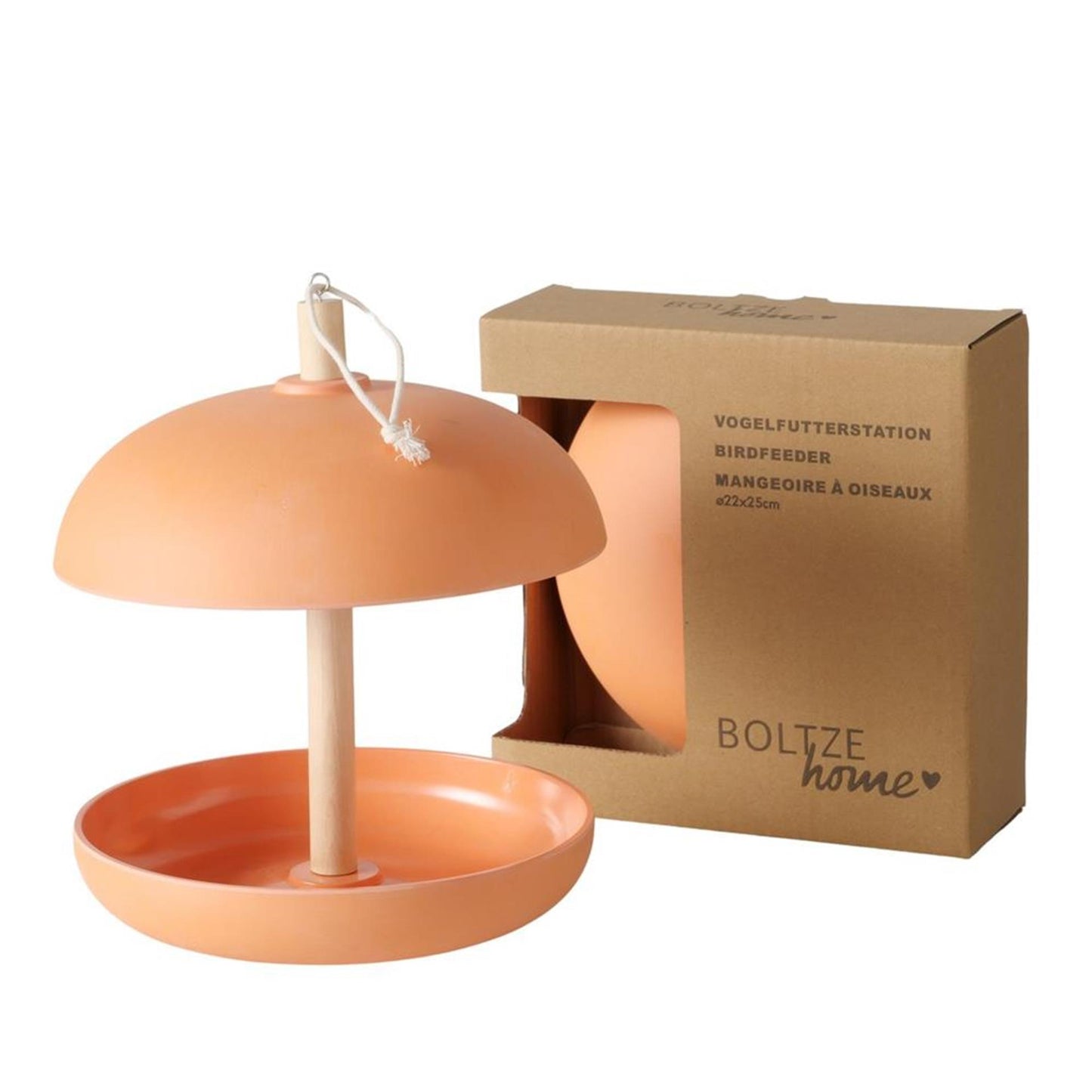 Boltze home vogelvoederhuisje giardino dia21x29cm 200ml bamboe, polyresin en jute oranje