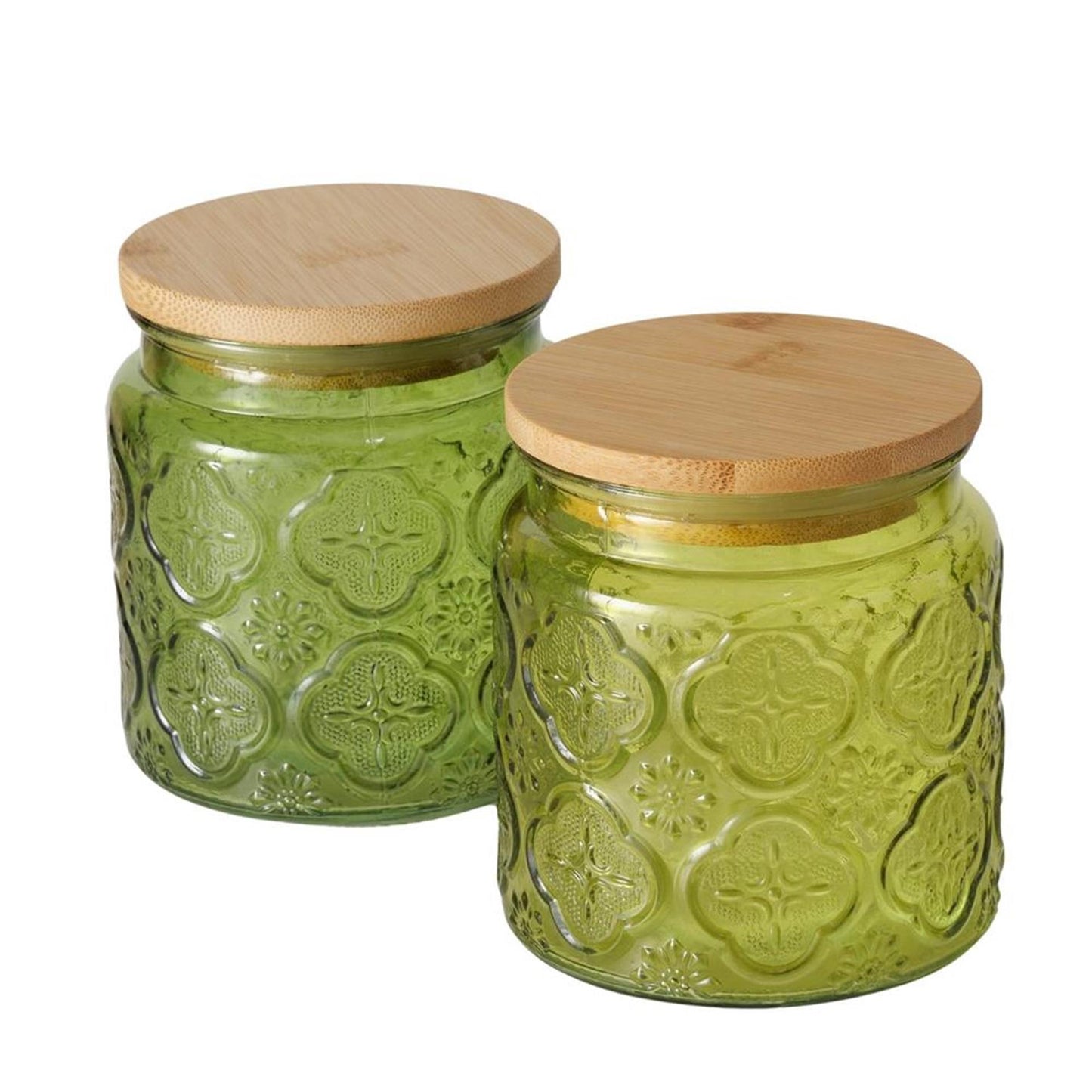 Boltze home voorraadpot imola 500 ml dia10x11cm glas gelakt met bamboe deksel groen