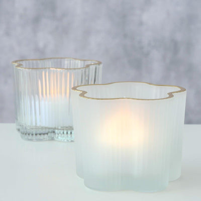 Boltze home waxinelichthouder glas bloem ø7,8x6cm