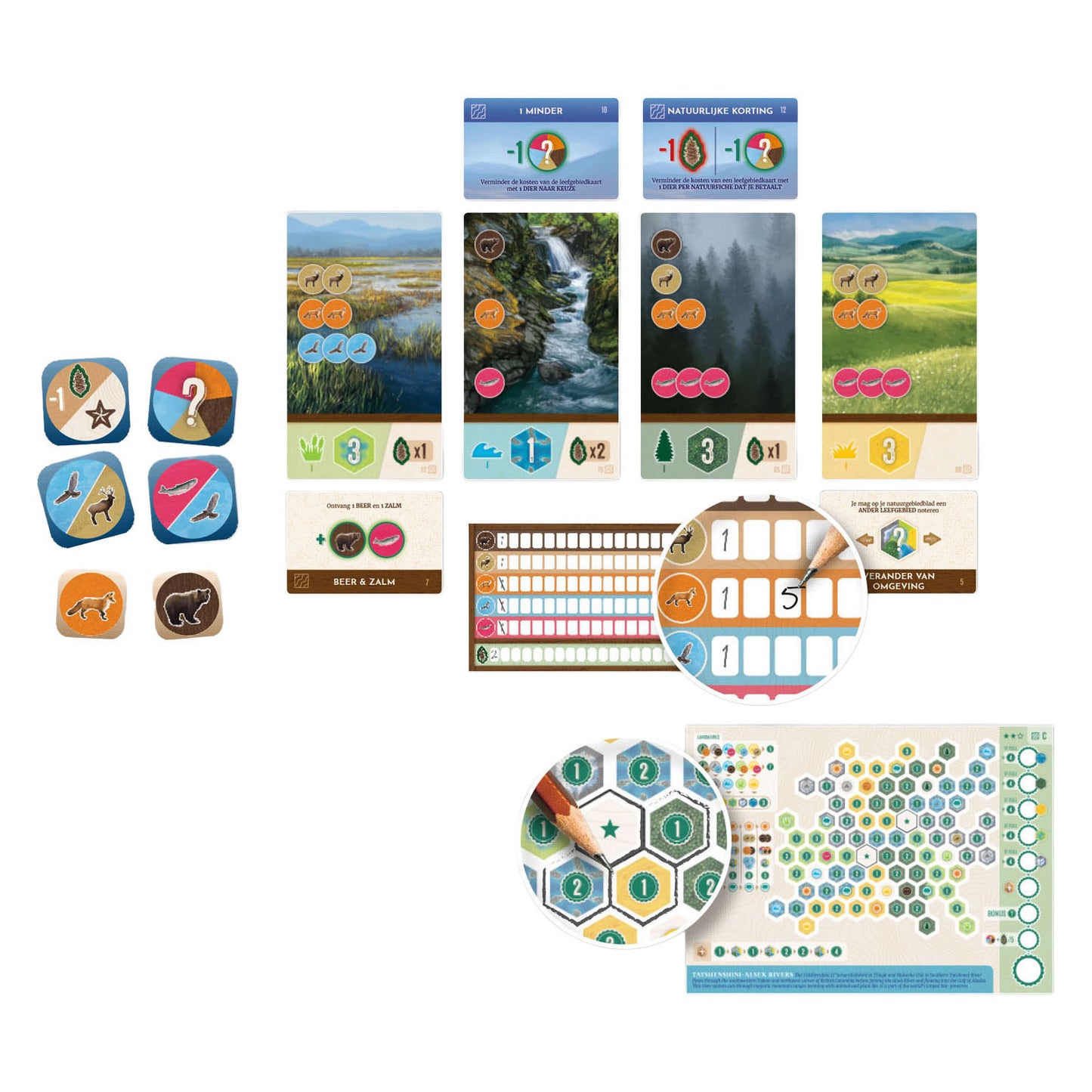 White goblin games - cascadia: rolling rivers - dobbelspel - 1 tot 4 spelers - gezelschapsspel - natuur strategie - flip-roll-and-write spel