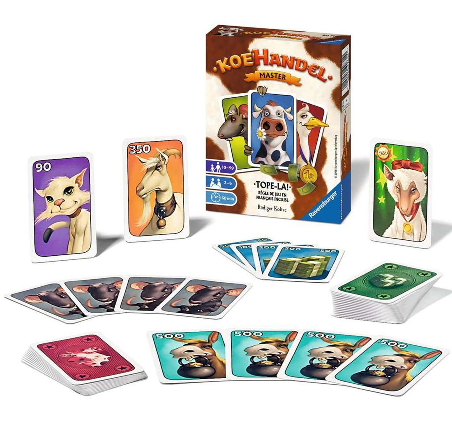 Ravensburger koehandel master hã©t kaartspel voor 2 tot en met 6 scrupuleuze koehandelaren vanaf 10 jaar.