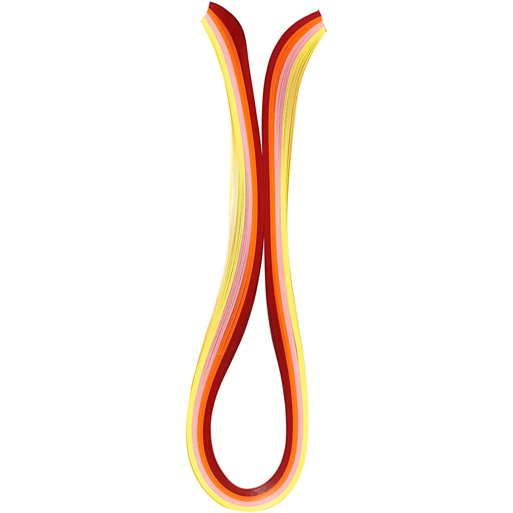 Quilling stroken, l: 78 cm, b: 5 mm, 120 gr, oranje, roze, rood, geel, 100 stuk 1 doos