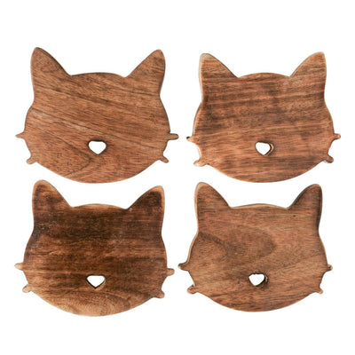 Boltze home onderzetter kat hout 4-delig