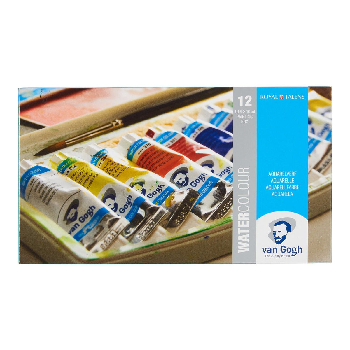 Van gogh • aquarelverf set in kunststof etui met 12 kleuren in tubes van 10ml