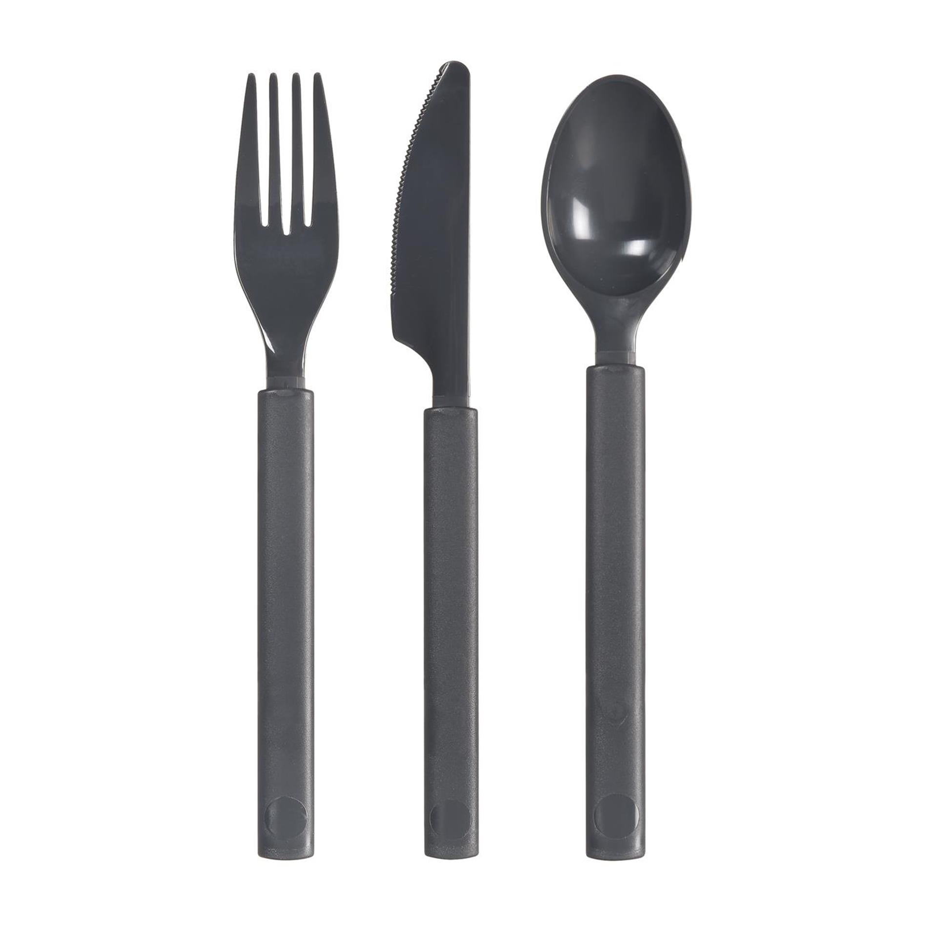 Duni kunststof bestekset 6-delig granite herbruikbaar (2x mes, 2x vork, 2x lepel)