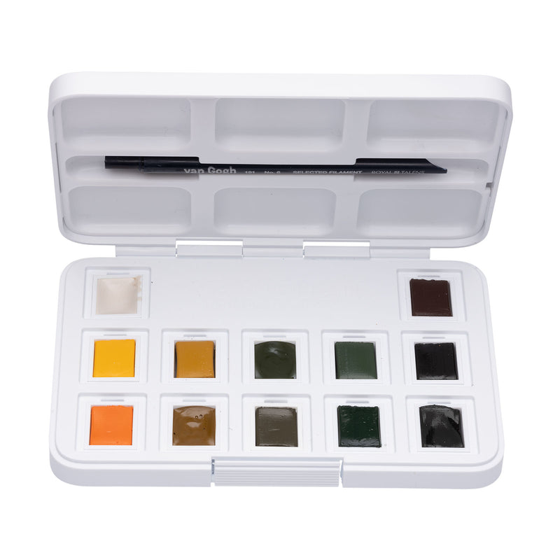 Van gogh • aquarelverf pocket box natuurtinten met 12 kleuren in halve napjes