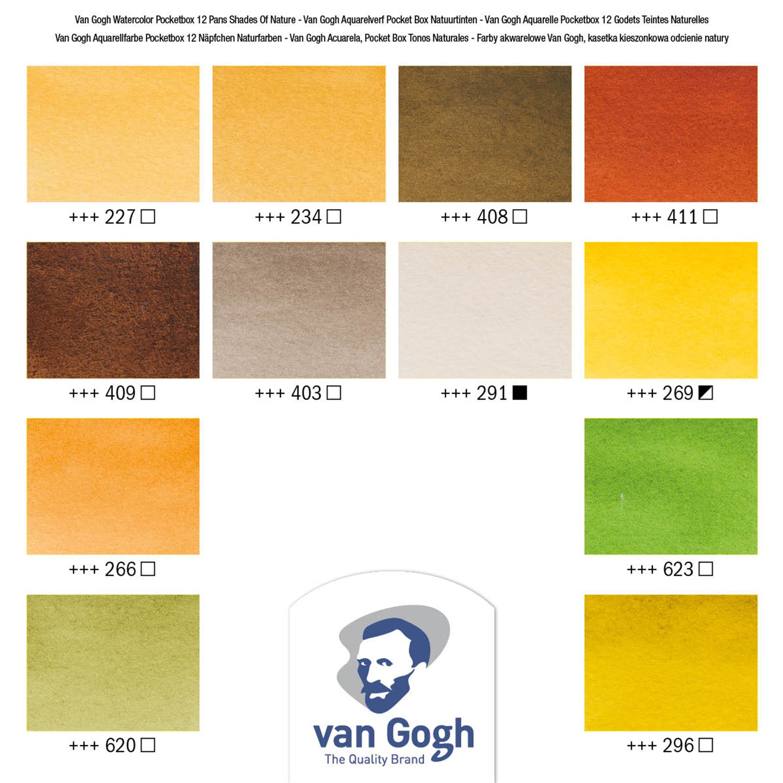Van gogh • aquarelverf pocket box natuurtinten met 12 kleuren in halve napjes