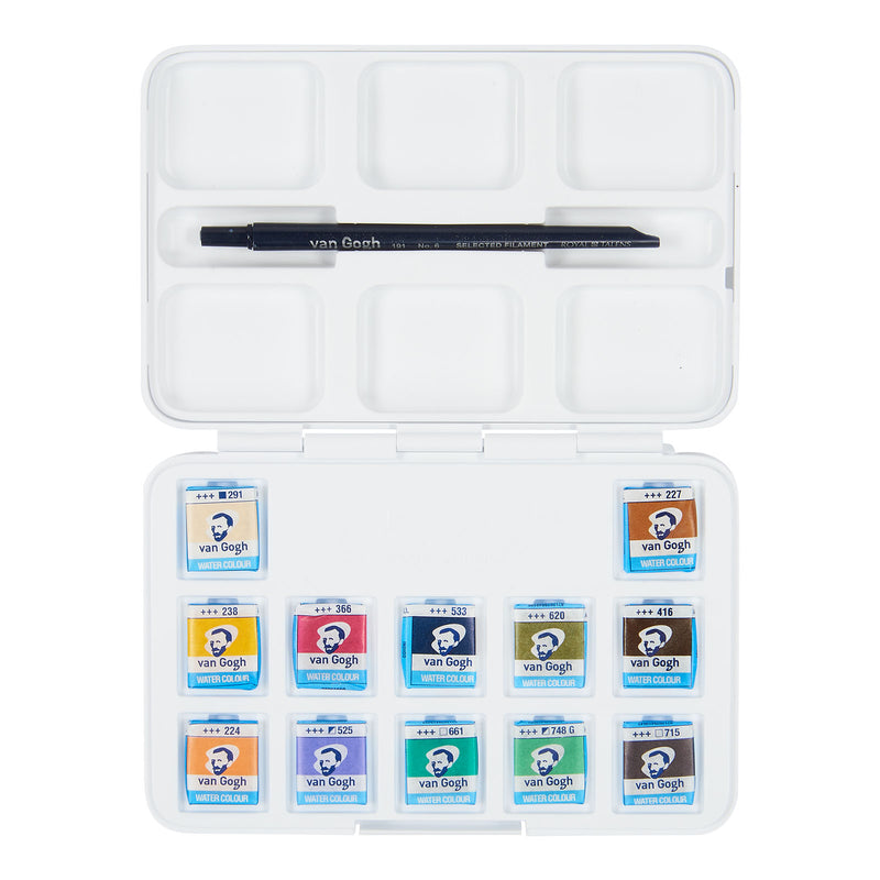 Van gogh • aquarelverf pocket box gedempte tinten met 12 kleuren in halve napjes