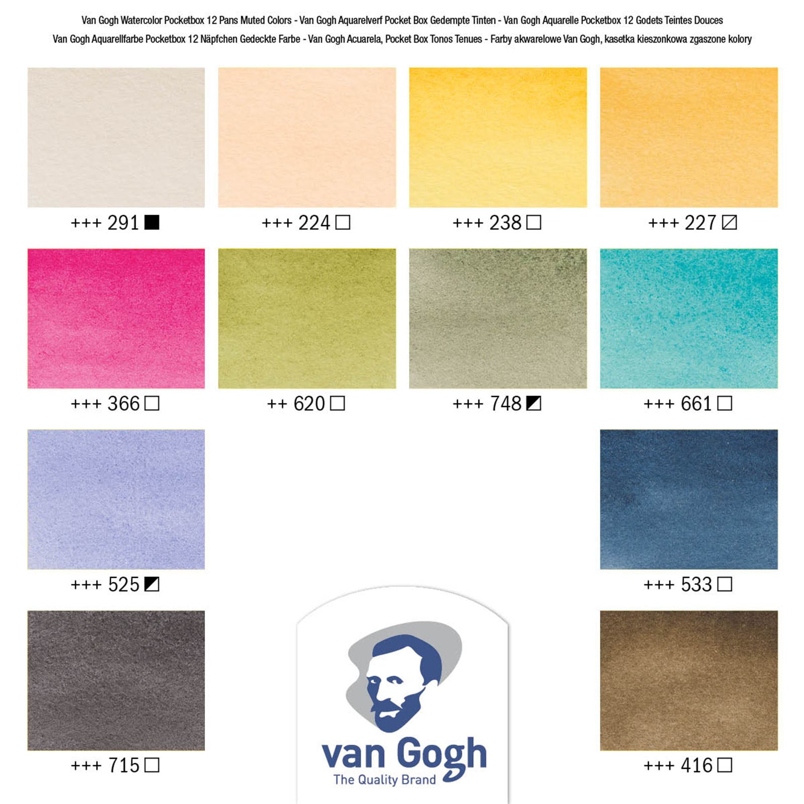Van gogh • aquarelverf pocket box gedempte tinten met 12 kleuren in halve napjes