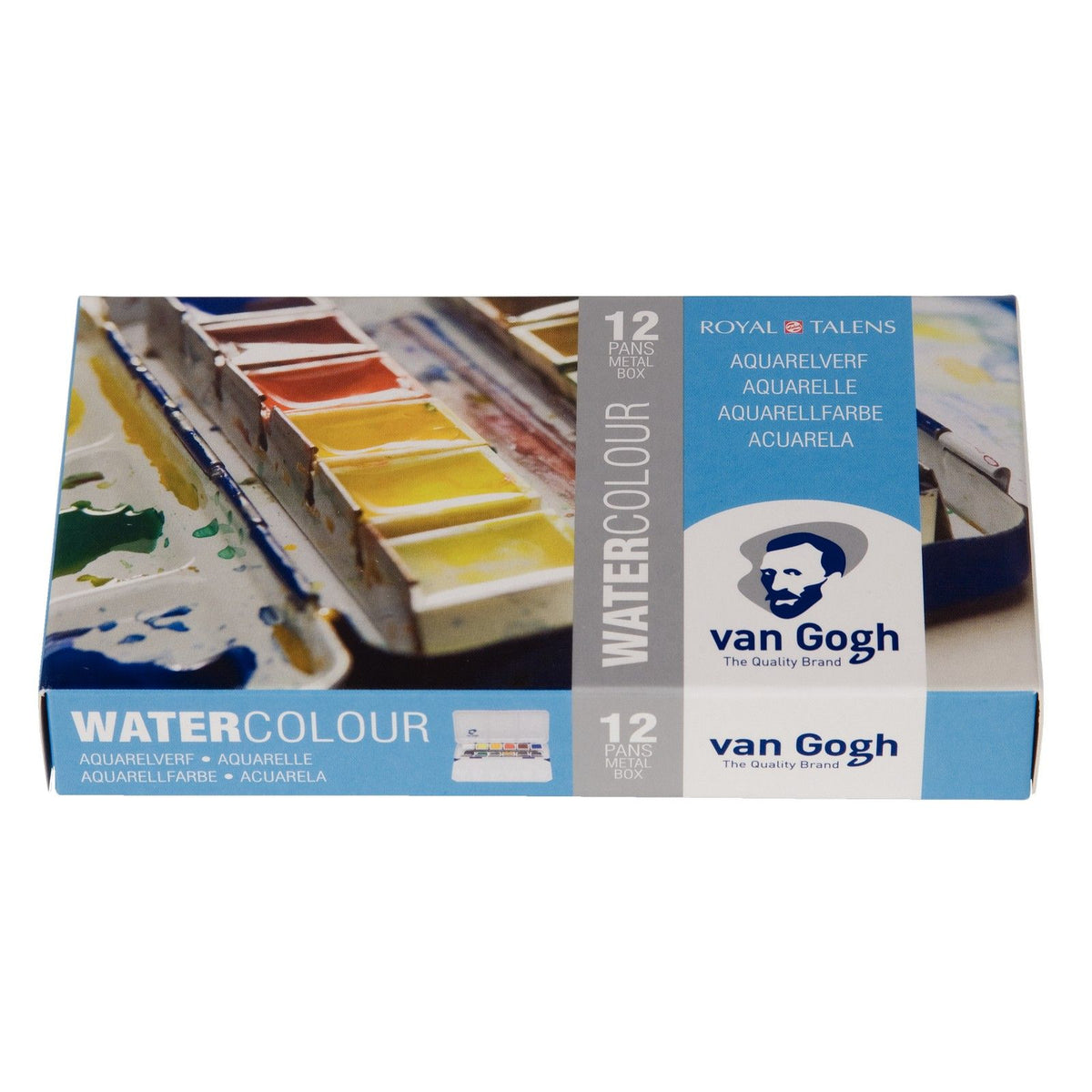 Van gogh • aquarelverf set in metalen blik met 12 kleuren in halve napjes