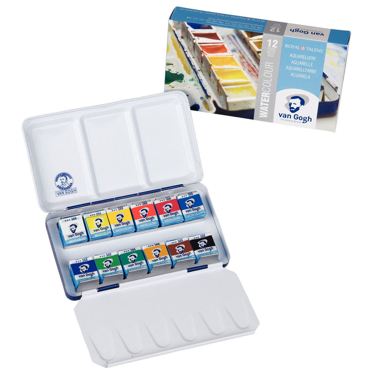 Van gogh • aquarelverf set in metalen blik met 12 kleuren in halve napjes