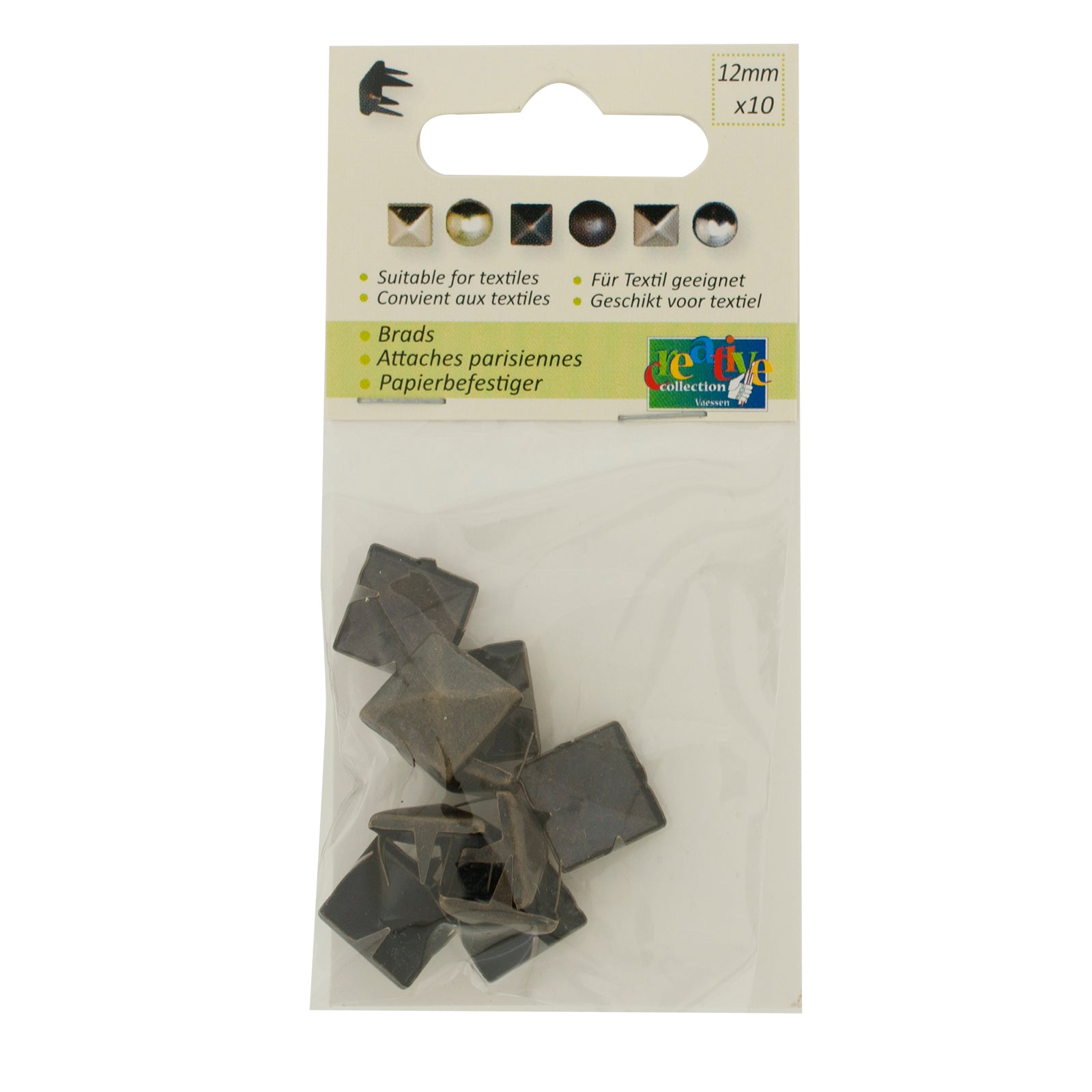 Vaessen creative • studs vierkant 12x12mm 10pcs bronze