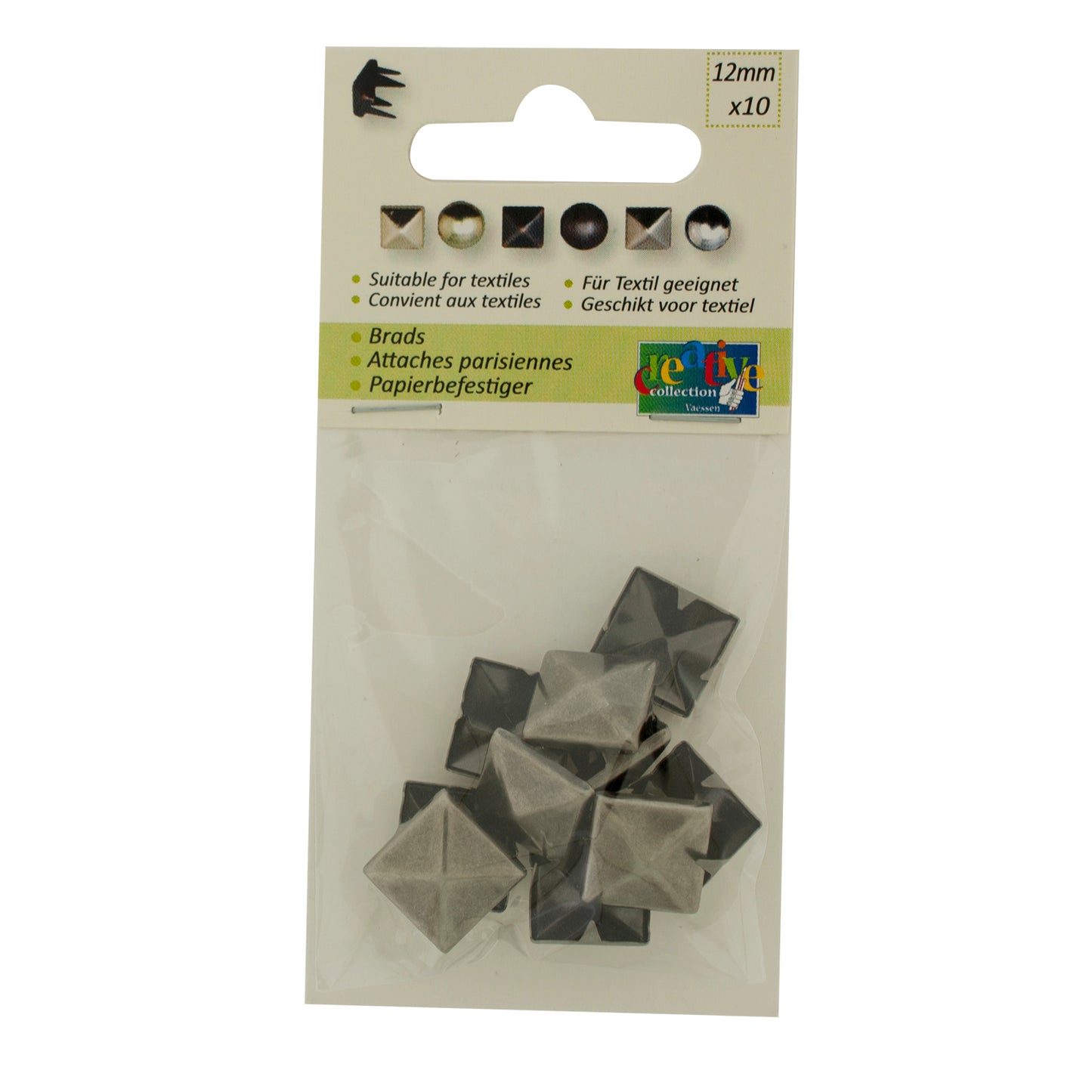Vaessen creative • studs vierkant 12x12mm 10pcs antique silver