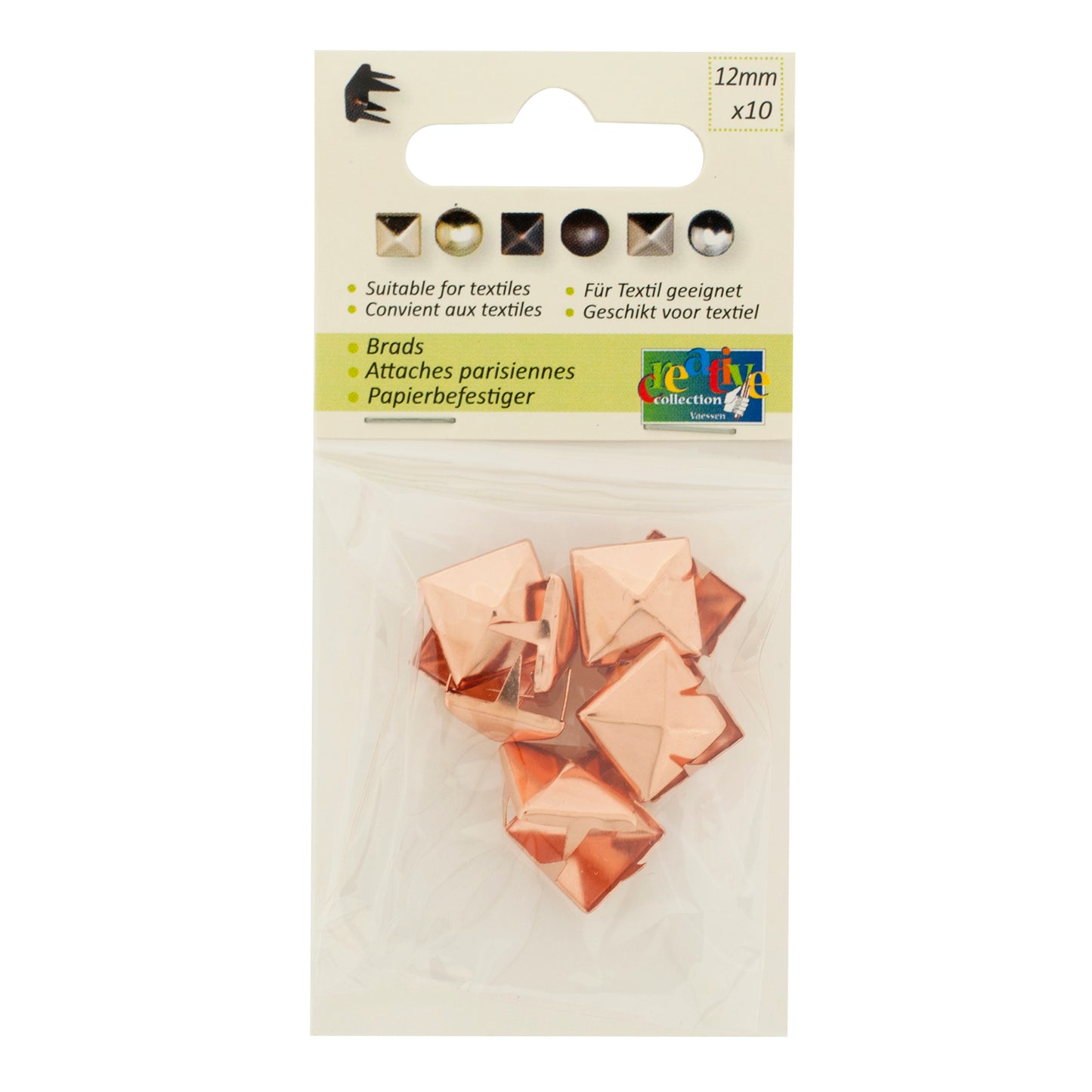 Vaessen creative • studs vierkant 12x12mm 10pcs light copper