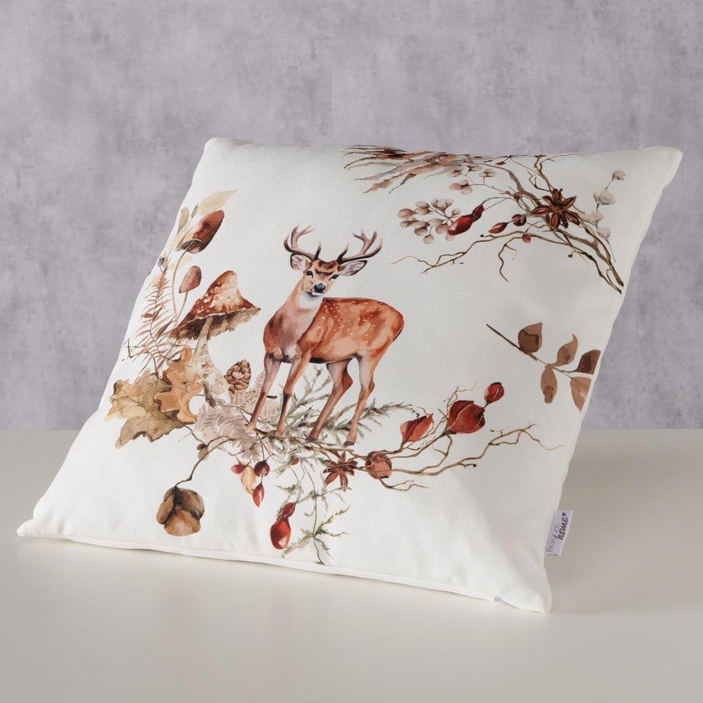 Boltze home kussen hert gerd polyester groen lichtbruin wit 45x45cm