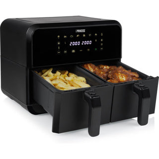 Princess 182068 double basket airfyer heteluchtfriteuse (zwart, 2x 4 liter)