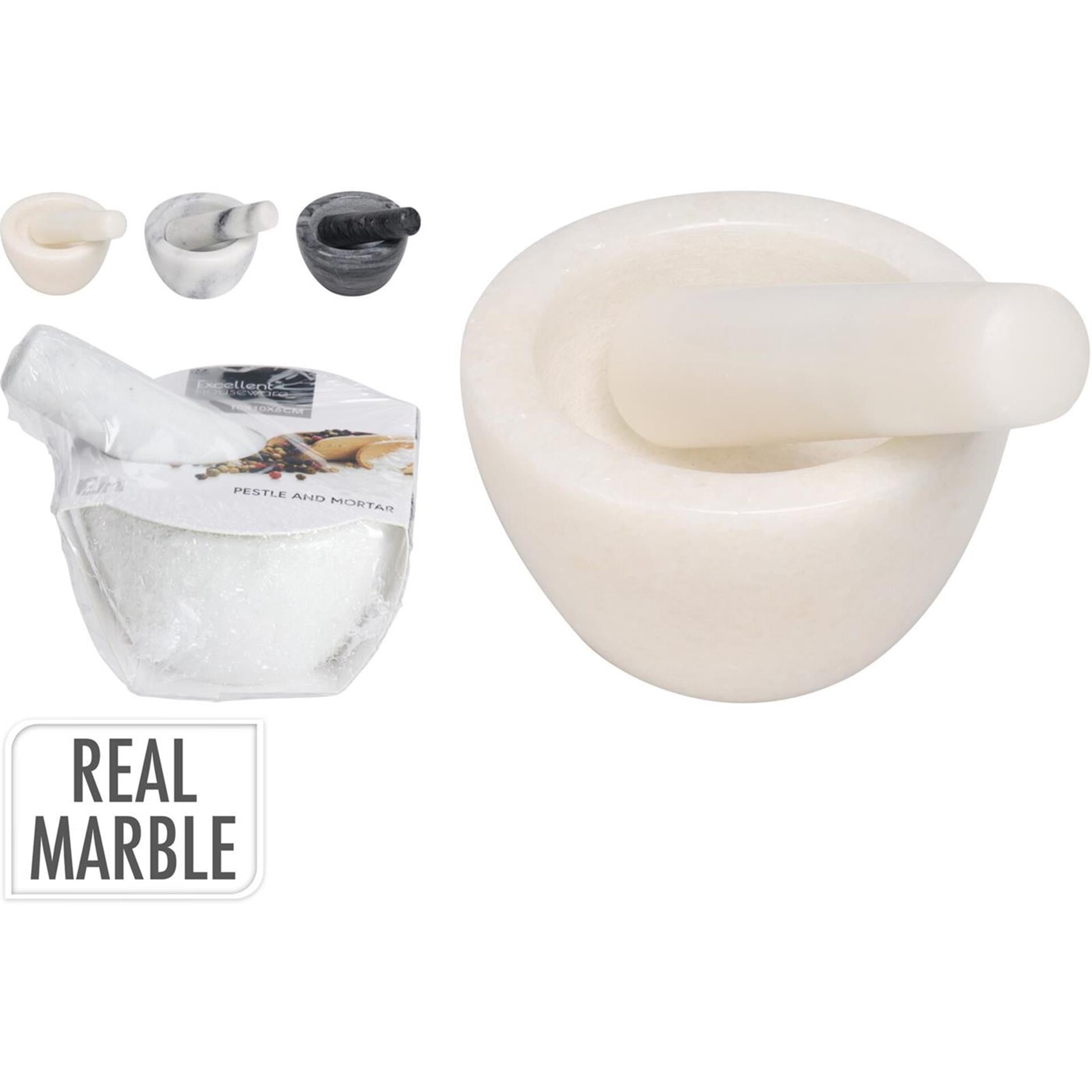 Excelent houseware vijzel marmer 10x10x6cm