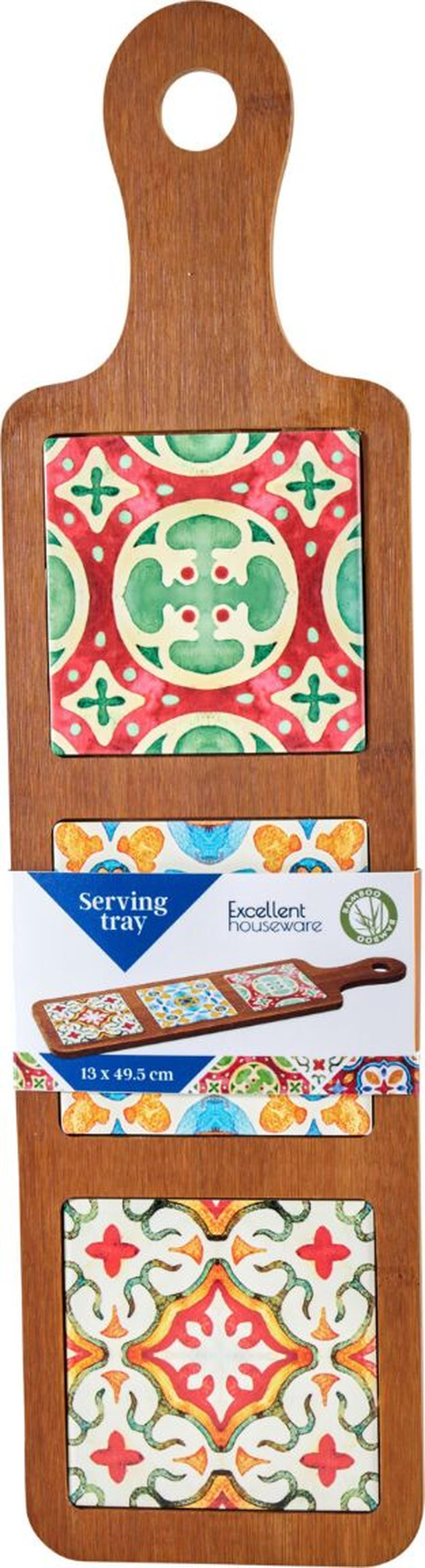 Excellent houseware serveerplateau bamboe aardewerk 49,5cm