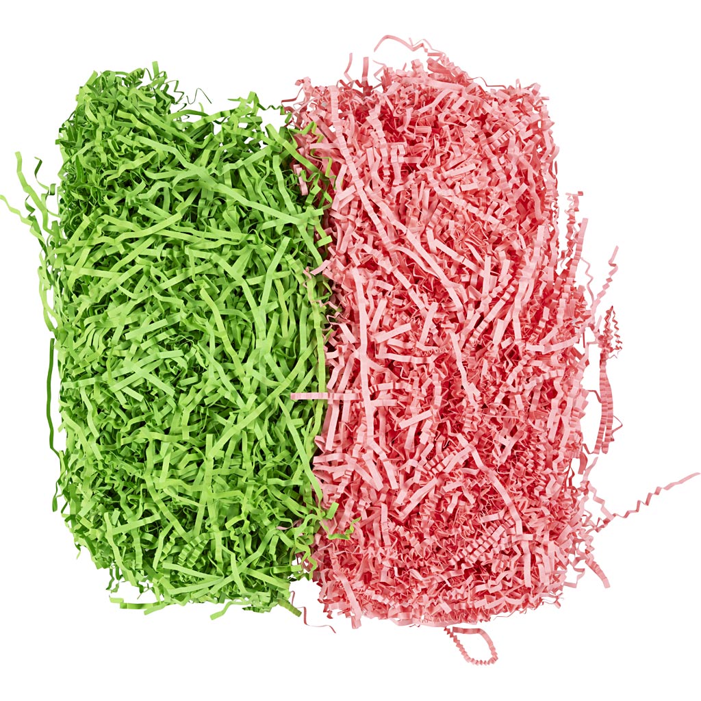Crinkle papier, l: 25-30 cm, b: 3 mm, donkergroen, roze, 2x50 gr 1 doos