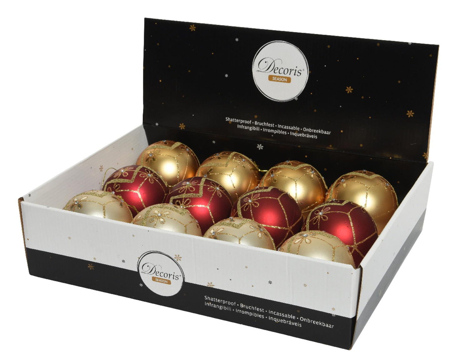 Decoris kerstballen mix 12st pearl goud rood