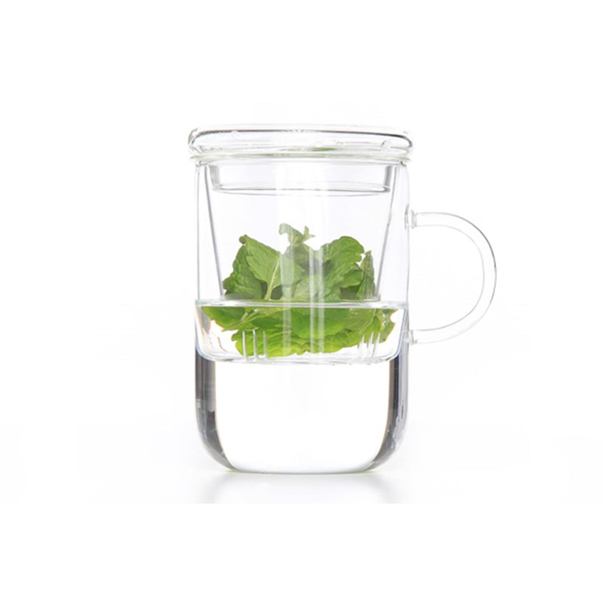 Theekop met filter glas cl ø 8cm hoogte: 12,5 cm<br> inhoud: 470 ml