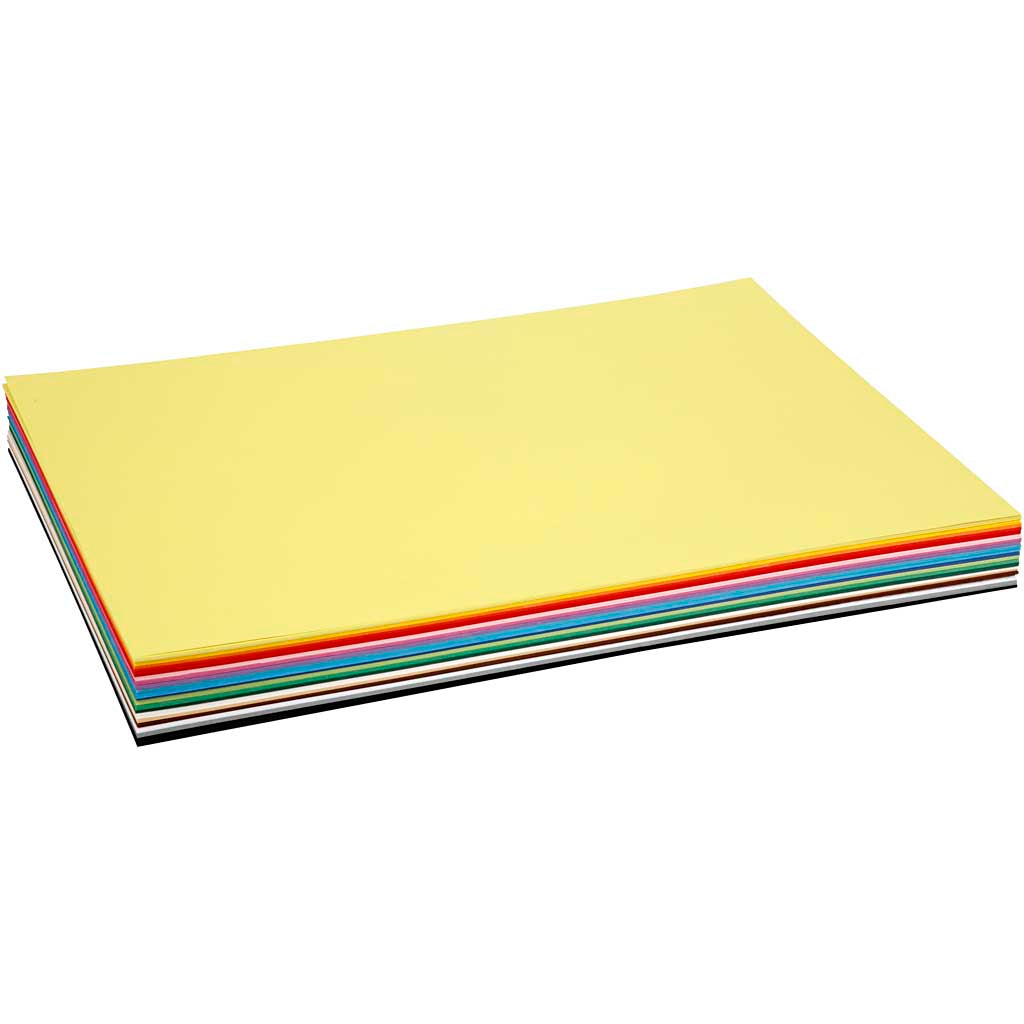 Gekleurd karton, a2, vel 420x594 mm, 180 gr, diverse kleuren, 300 div vellen 1 doos
