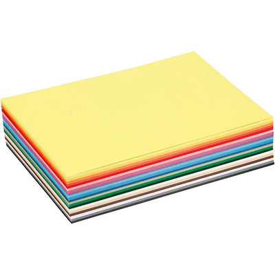 Gekleurd karton, a5, vel 148x210 mm, 180 gr, diverse kleuren, 300 div vellen 1 doos