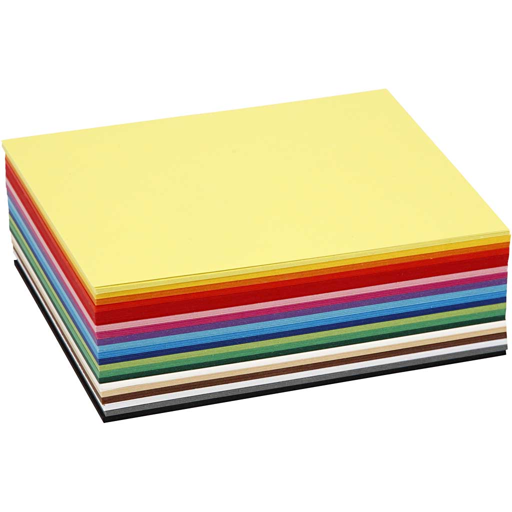 Gekleurd karton, a6, vel 105x148 mm, 180 gr, diverse kleuren, 300 div vellen 1 doos