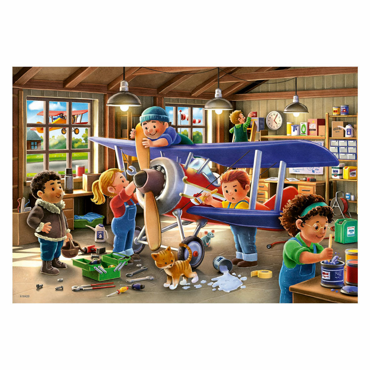 Ravensburger legpuzzel vliegtuig en trein reparatie, 2x24st.