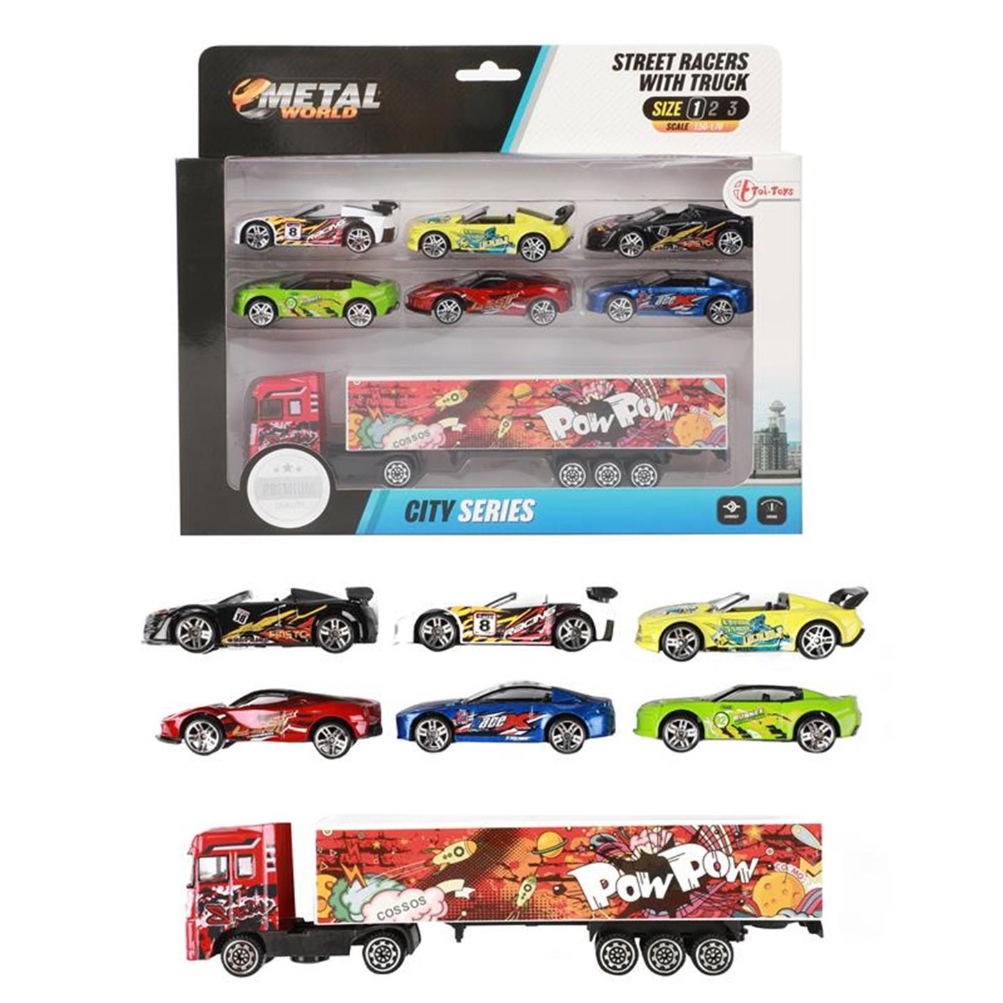 Toi-toys toi toys vrachtwagen met 6 raceauto's