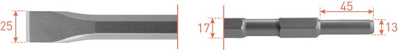 Rotec platte-beitel 25x450mm 6k-17mm