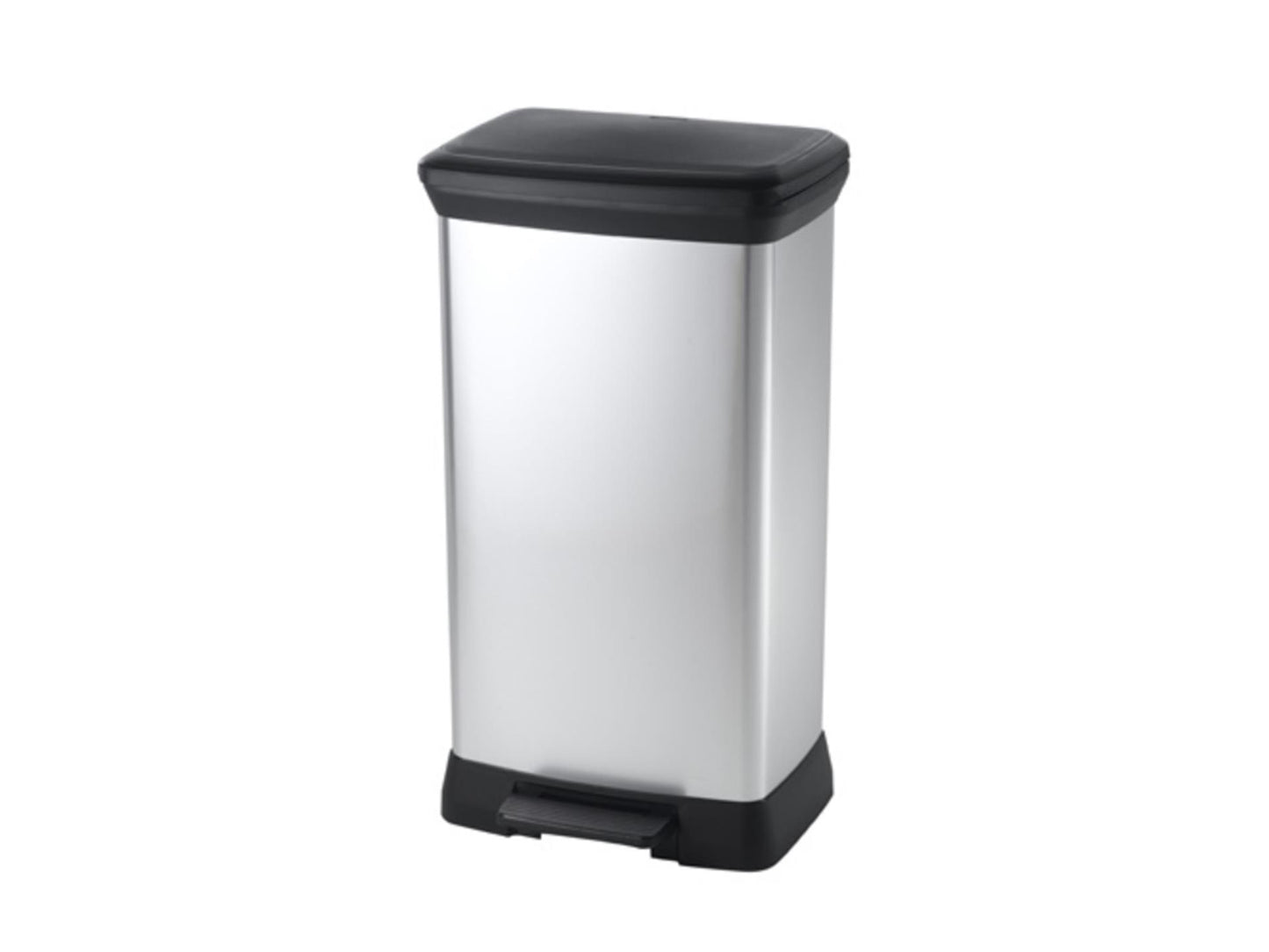 Curver decobin rechthoekig pedaalemmer 50 liter zilver zwart