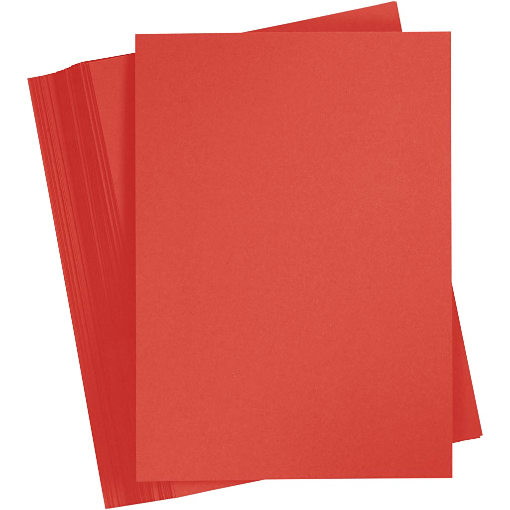 Gekleurd karton, a4, vel 210x297 mm, 180 gr, rood, 100 vel 1 doos